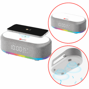 Réveil 6en1 (horloge, réveil, chargeur, LED, enceinte, thermomètre)