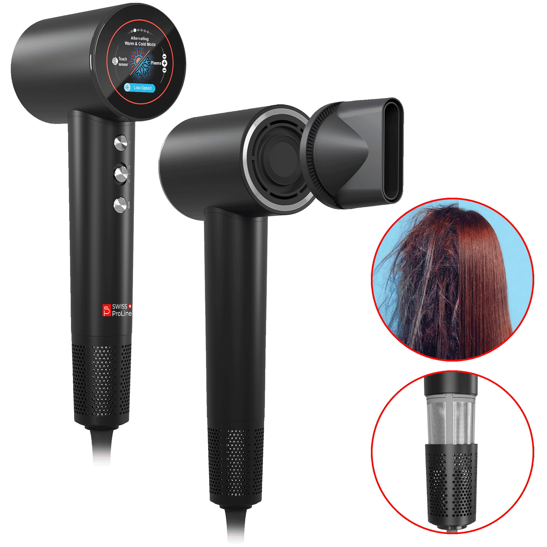 Sèche-cheveux ionique plasma avec écran LED tactile