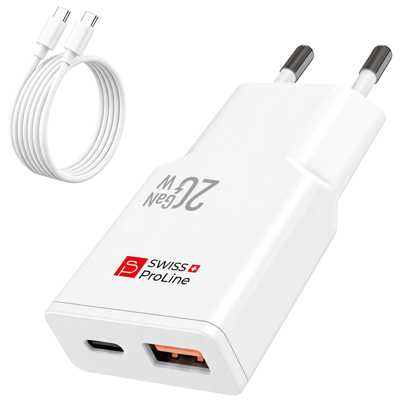 Chargeur 2en1 rapide avec câble USB-C inclus Swiss ProLine